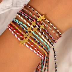 Cross Charm Corded Bracelets - 5 Colors