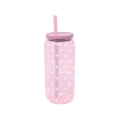 Draper James Glass Tumbler with Straw, Mini Hearts White