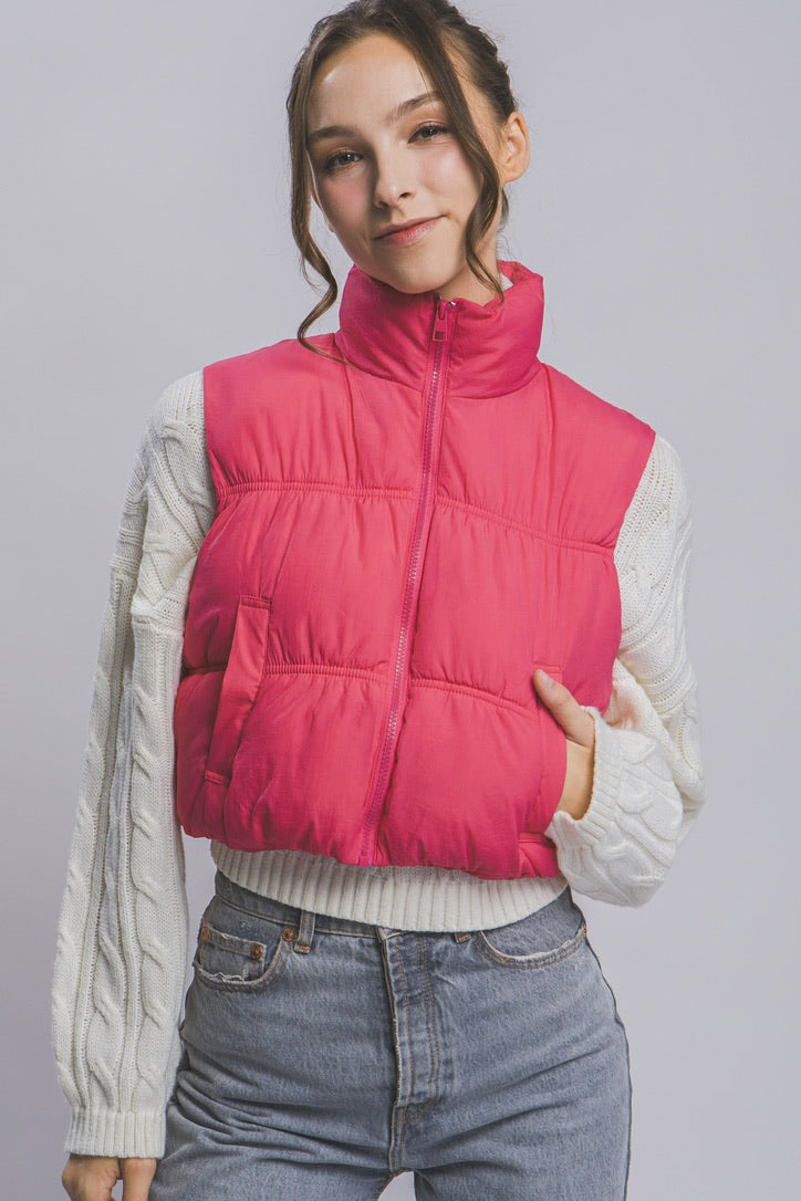 Cropped Puffer Vest - 8 Colors