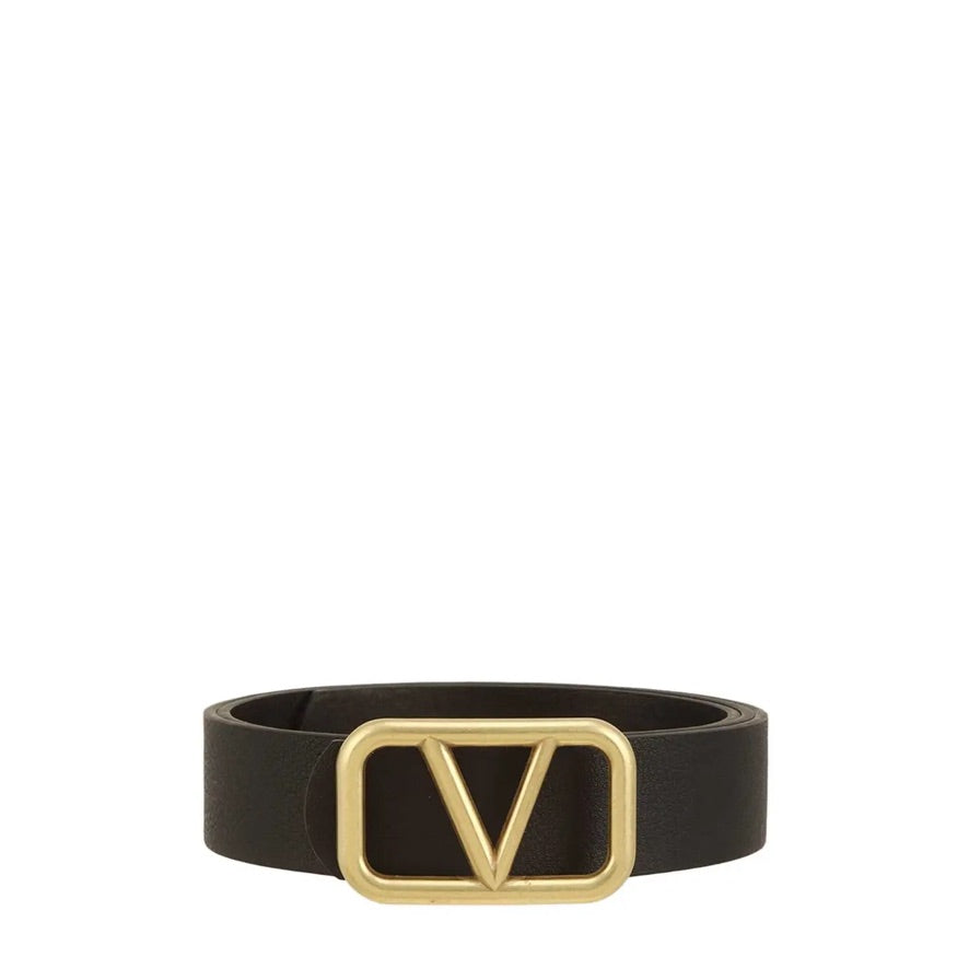 Metal V Buckle Leather Belt- 2 Colors