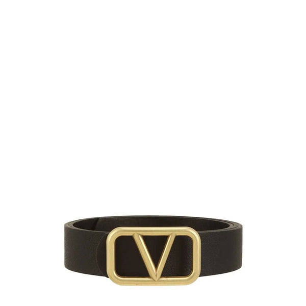 Metal V Buckle Leather Belt- 2 Colors