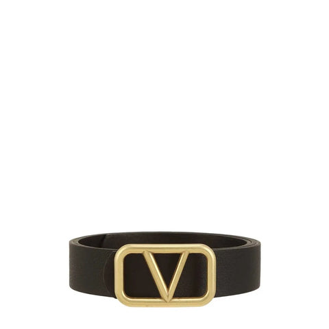 Metal V Buckle Leather Belt- 2 Colors