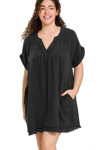 Dear Scarlett-Wrinkle Free Tunic Top with A Poncho Like Body-Hot Pink