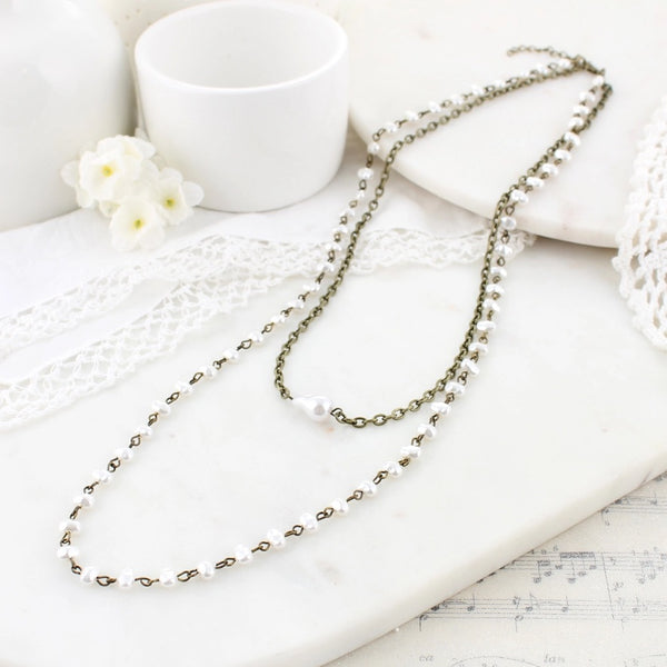 Vintage Finish & Pearl Double Layer Necklace