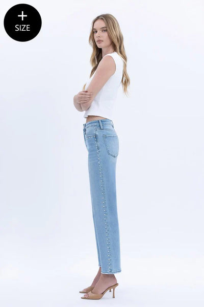 Lovervet  - High Rise Ankle studded slim wide leg Jeans