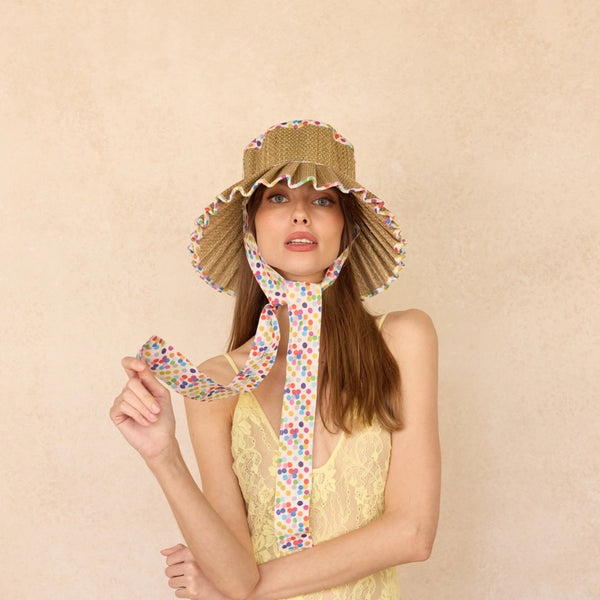 Kathy Hilton x Lorna Murray Polka Rainbow Luxe Ravello Hat-Medium