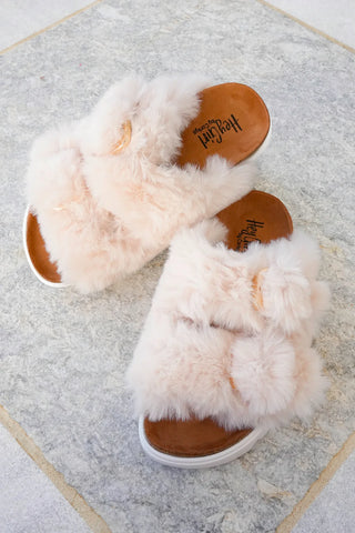 Corky's Hearsay Vegan Ivory Fur Sandals