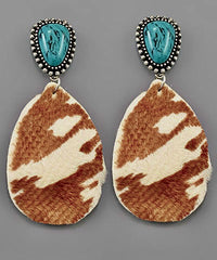 Turquoise Leather Teardrop Earrings