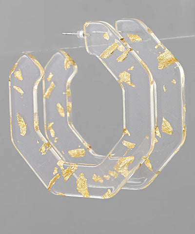Gold Flake Hexagon Hoops