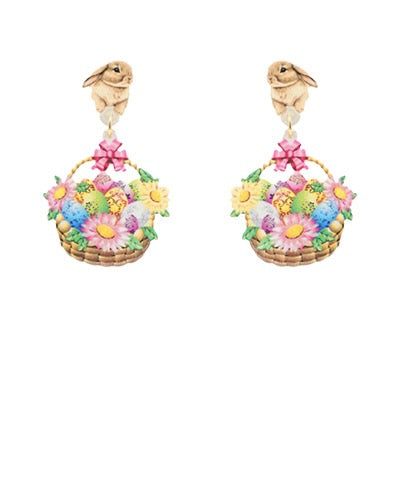 Floral Basket and Bunny Earrings