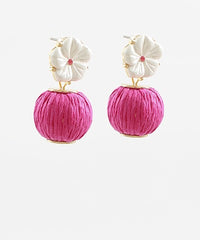 Flower and Raffia Ball Earrings