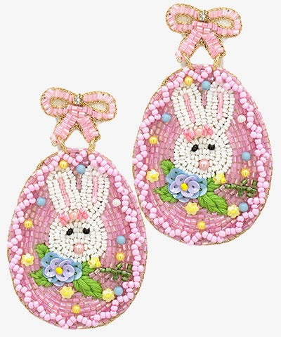 Gingham Enamel Rabbit Earrings