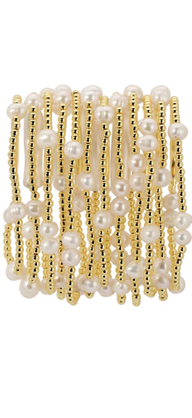 3mm Stretch Bead Bracelets with Large Pearl Accents