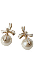 Pearl Bowknot Stud Earrings with French Elegance