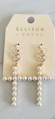 Pearl Cross Dangle Earrings