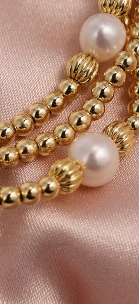 Textured Beads Stretch Bracelets with Pearls