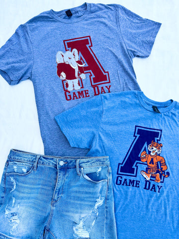Thunderstruck Puff Letter Game Day Tee