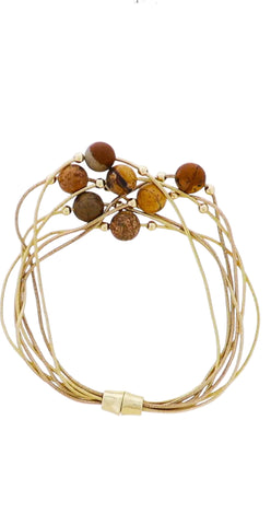 Gold Snake Rope Chain Multi Strand Bracelet with Picture Jasper Stone Accents