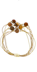 Gold Snake Rope Chain Multi Strand Bracelet with Picture Jasper Stone Accents