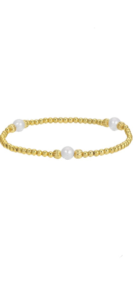 Textured Beads Stretch Bracelets with Pearls