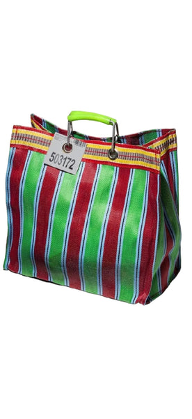 Recycled Square Red, Blue  and Green Tote