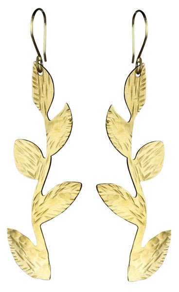 Liza Earring, Brass - Branch with Leaves