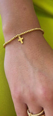 3mm Gold Bead with Gold Cross Stretch Bracelet
