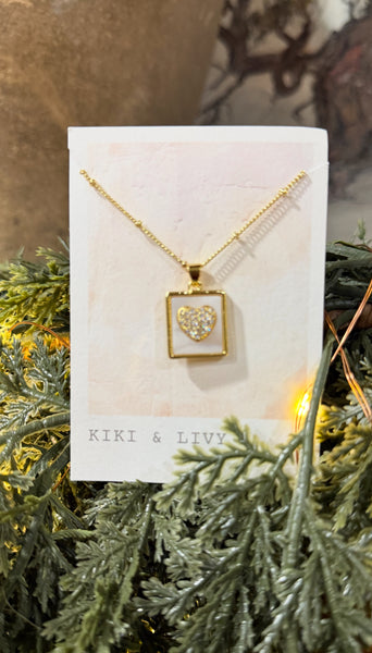 Kiki & Livy White Rectangle Heart Necklace