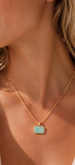 Gold Rice Chain Necklace with Turquoise Pendant