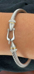 Silver Cable Bangle with Hook Clasp