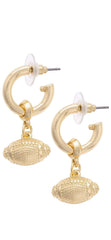 Football Drop Hoop Earrings in Shiny Gold