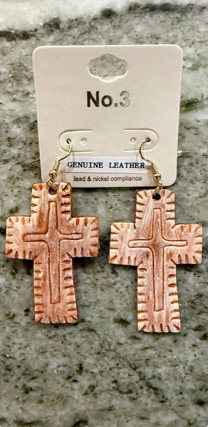 Genuine Leather Cross Earrings