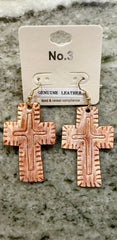 Genuine Leather Cross Earrings