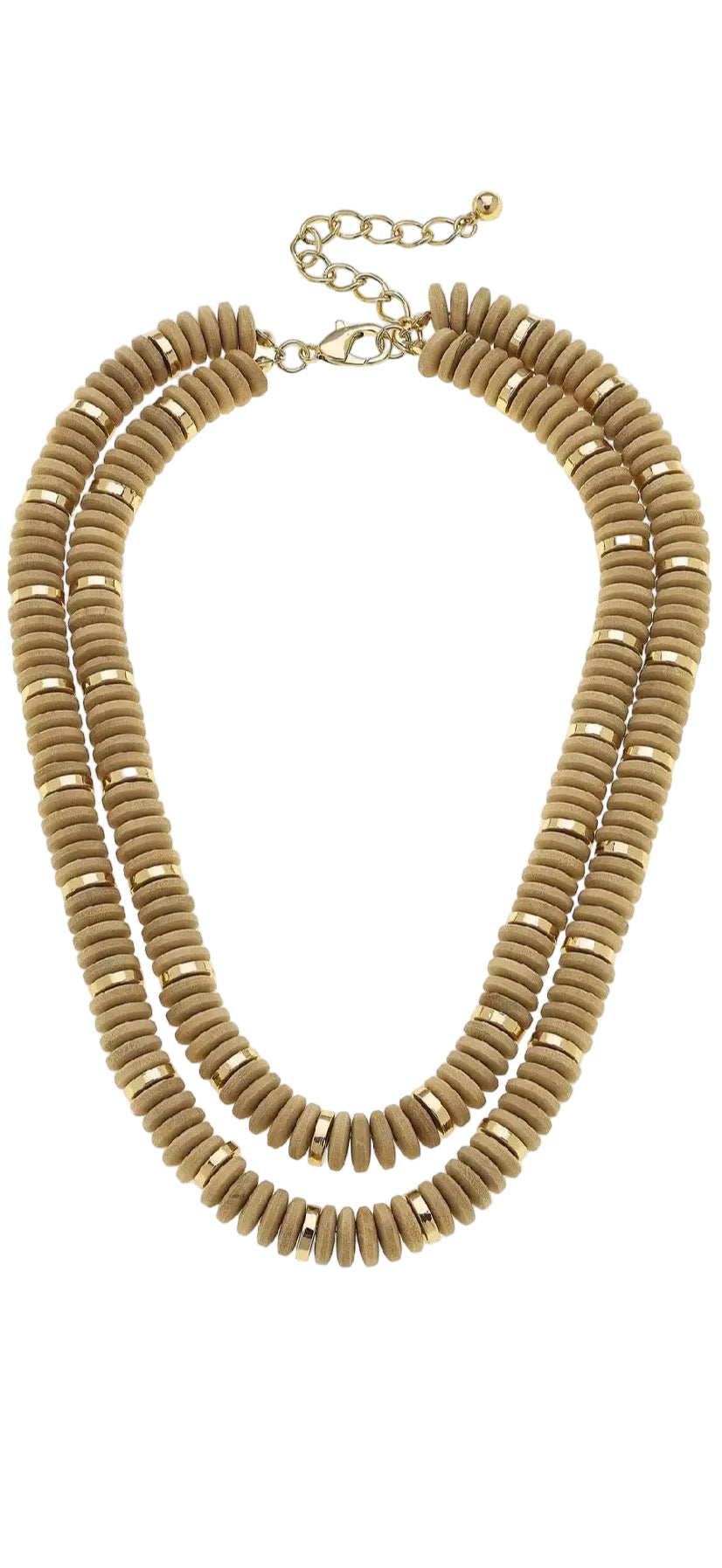 Channing 2-Row Wood Layered Necklace in Natural
