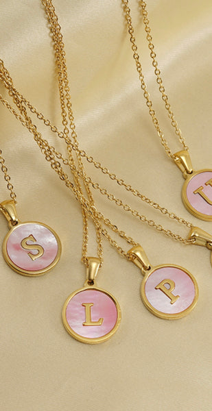 Kiki and Livy Pink Abalone Shell Initial Pendant Necklace