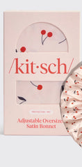 Kitsch Adjustable Oversized Satin Bonnet - Cherry Print