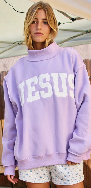 Jesus Mock Neck Sweatshirt - Purple
