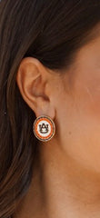Auburn Tigers Pave Disc Stud Earrings in Orange/Navy/White