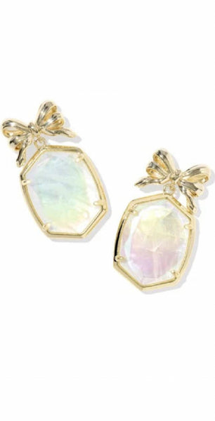 Kendra Scott Daphne Bow Drop Earrings - Gold Iridescent Crystal Ivory Illusion