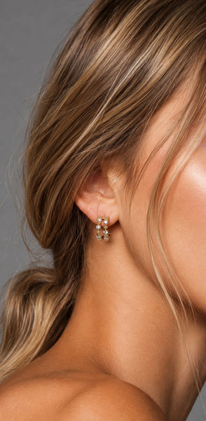 Double Floral Rhinestone Hoops