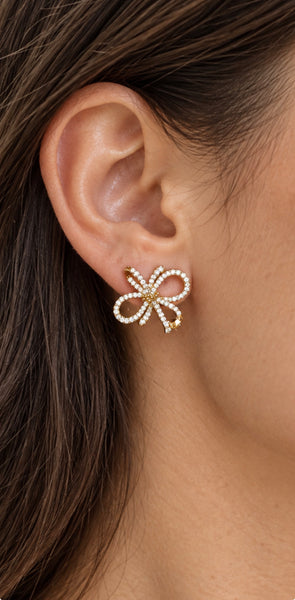 CZ Ribbon Bow Earrings.
