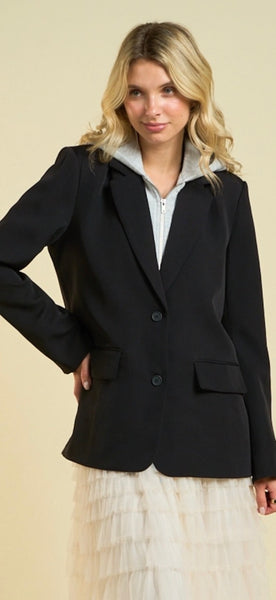 Classic Tailored Blazer with Attached Sweatshirt Hoodie