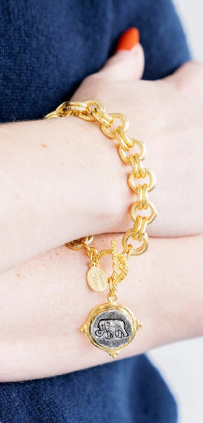 Gold and Silver Elephant Italian Intaglio Bracelet