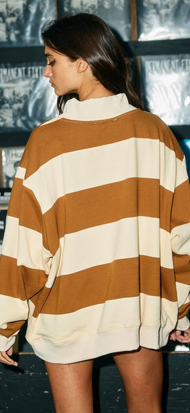 Lucky Mallard Duck Mock-Neck Stripe Sweatshirt