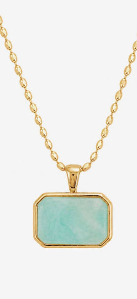 Gold Rice Chain Necklace with Turquoise Pendant
