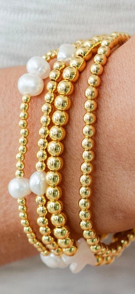 3mm Stretch Bead Bracelets with Large Pearl Accents