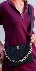 Ariana Crossbody Purse - Black Quilted Nylon