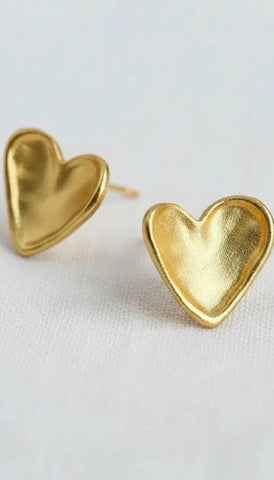 Vintage Matte Gold Heart Stud Earrings