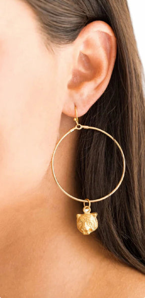 Gold Tiger Head Hoop Earrings
