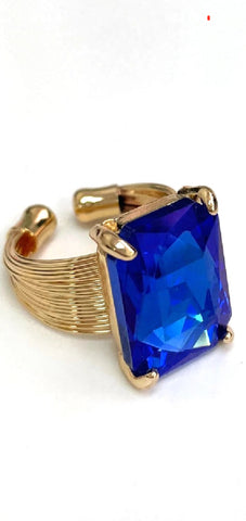 Square Glass Cushion Cut Cocktail Adjustable Wire Ring - 4 Colors